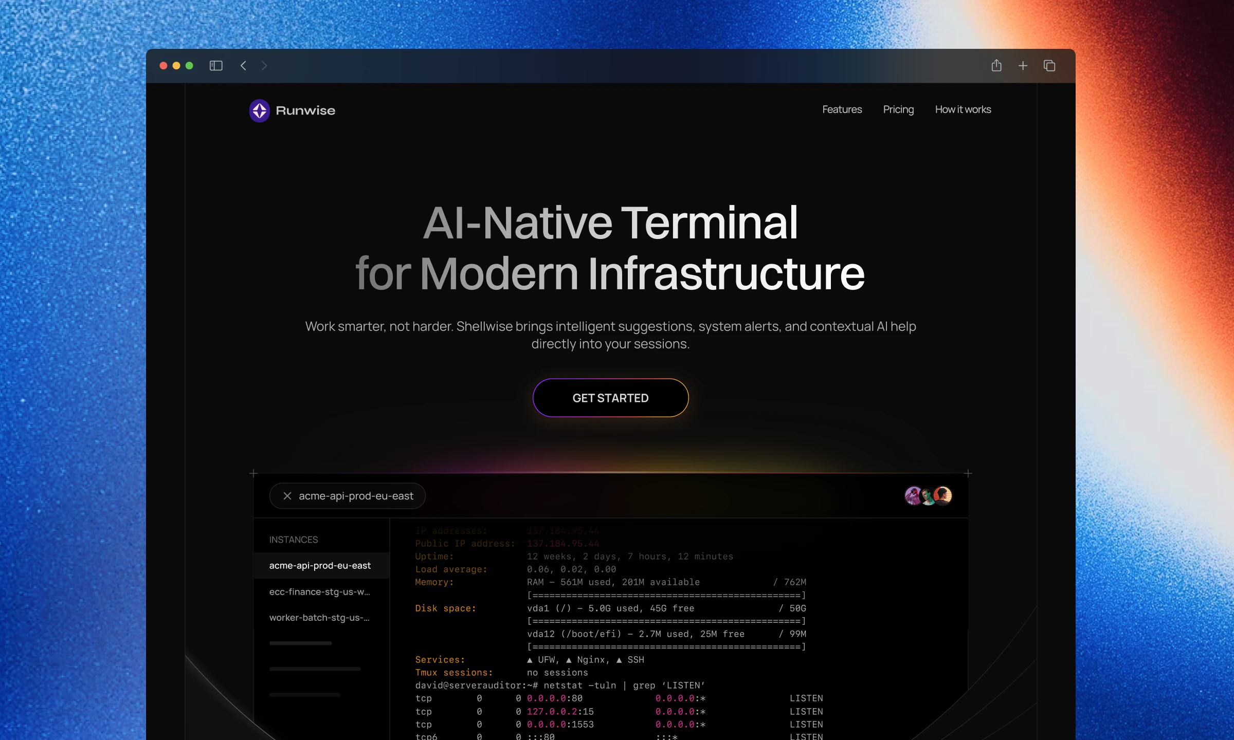 Runwise AI-native terminal landing page design by Mohammad Adineh
